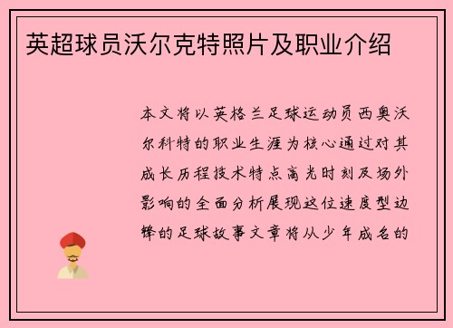 英超球员沃尔克特照片及职业介绍